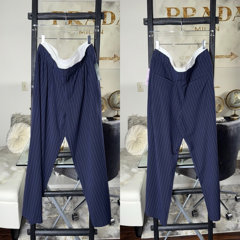 Wild Fable Navy Pinstripe Elastic Waist Tailored Pants Streetwear Womens Large